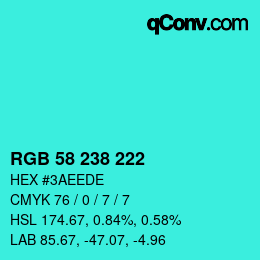 颜色代码: RGB 58 238 222 | qconv.com