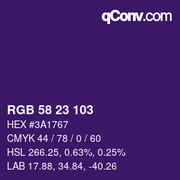 Color code: RGB 58 23 103 | qconv.com