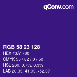 Color code: RGB 58 23 128 | qconv.com