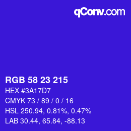 Color code: RGB 58 23 215 | qconv.com