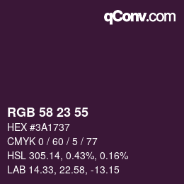 Color code: RGB 58 23 55 | qconv.com
