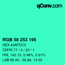 颜色代码: RGB 58 253 195 | qconv.com