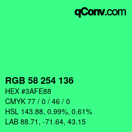 颜色代码: RGB 58 254 136 | qconv.com