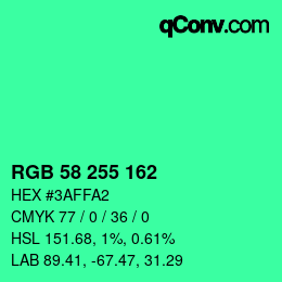 Color code: RGB 58 255 162 | qconv.com