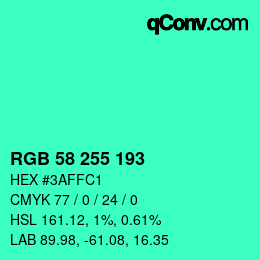 Farbcode: RGB 58 255 193 | qconv.com