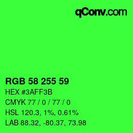 Color code: RGB 58 255 59 | qconv.com