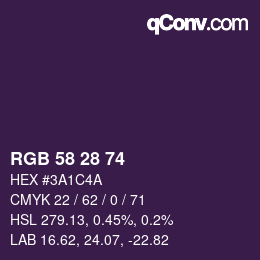 颜色代码: RGB 58 28 74 | qconv.com
