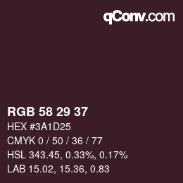 Color code: RGB 58 29 37 | qconv.com