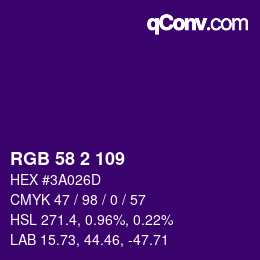 Color code: RGB 58 2 109 | qconv.com