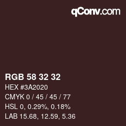 Color code: RGB 58 32 32 | qconv.com