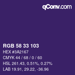 Color code: RGB 58 33 103 | qconv.com