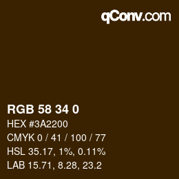 カラーコード: RGB 58 34 0 | qconv.com