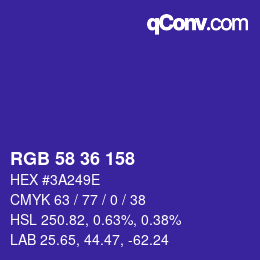 Farbcode: RGB 58 36 158 | qconv.com