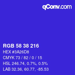 Color code: RGB 58 38 216 | qconv.com