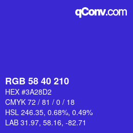 Color code: RGB 58 40 210 | qconv.com