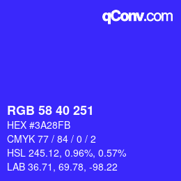 Color code: RGB 58 40 251 | qconv.com