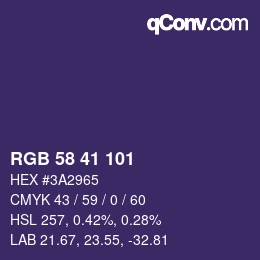 カラーコード: RGB 58 41 101 | qconv.com