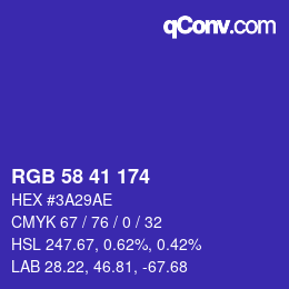 颜色代码: RGB 58 41 174 | qconv.com