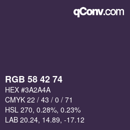 カラーコード: RGB 58 42 74 | qconv.com