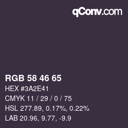 颜色代码: RGB 58 46 65 | qconv.com