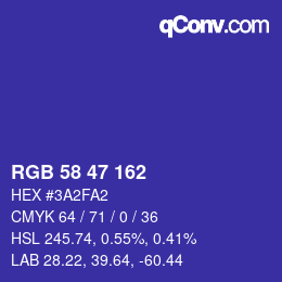 Color code: RGB 58 47 162 | qconv.com