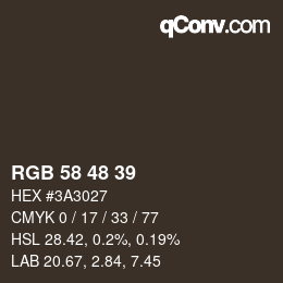 Farbcode: RGB 58 48 39 | qconv.com