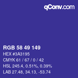 Color code: RGB 58 49 149 | qconv.com