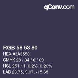 Farbcode: RGB 58 53 80 | qconv.com