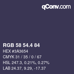 カラーコード: RGB 58 54.4 84 | qconv.com