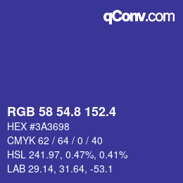 カラーコード: RGB 58 54.8 152.4 | qconv.com