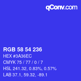 Color code: RGB 58 54 236 | qconv.com