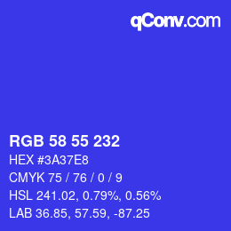 Color code: RGB 58 55 232 | qconv.com