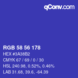 カラーコード: RGB 58 56 178 | qconv.com