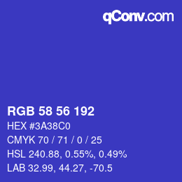 Color code: RGB 58 56 192 | qconv.com