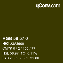 Código de color: RGB 58 57 0 | qconv.com