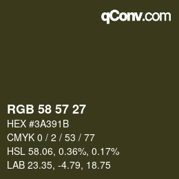 Color code: RGB 58 57 27 | qconv.com