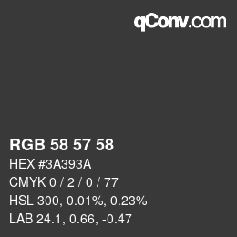 颜色代码: RGB 58 57 58 | qconv.com