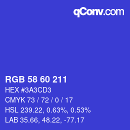 カラーコード: RGB 58 60 211 | qconv.com