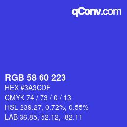 Color code: RGB 58 60 223 | qconv.com