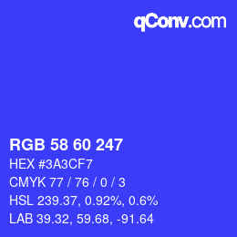カラーコード: RGB 58 60 247 | qconv.com
