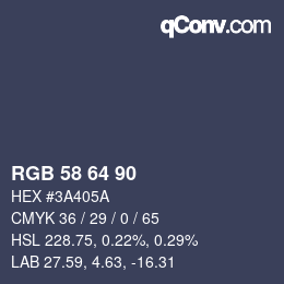 Color code: RGB 58 64 90 | qconv.com