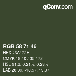 カラーコード: RGB 58 71 46 | qconv.com