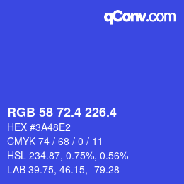 カラーコード: RGB 58 72.4 226.4 | qconv.com