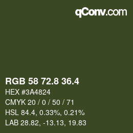 カラーコード: RGB 58 72.8 36.4 | qconv.com