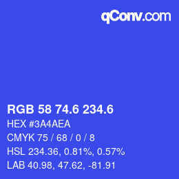 カラーコード: RGB 58 74.6 234.6 | qconv.com