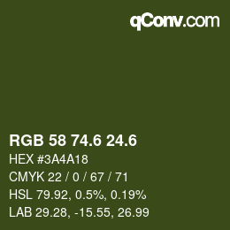 カラーコード: RGB 58 74.6 24.6 | qconv.com