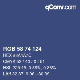 Color code: RGB 58 74 124 | qconv.com
