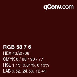 Color code: RGB 58 7 6 | qconv.com