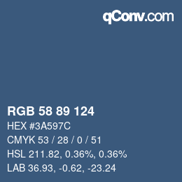 Color code: RGB 58 89 124 | qconv.com