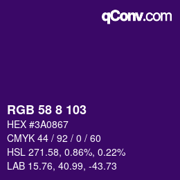 カラーコード: RGB 58 8 103 | qconv.com